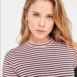 pink bdg sienna stripe crew-neck tee